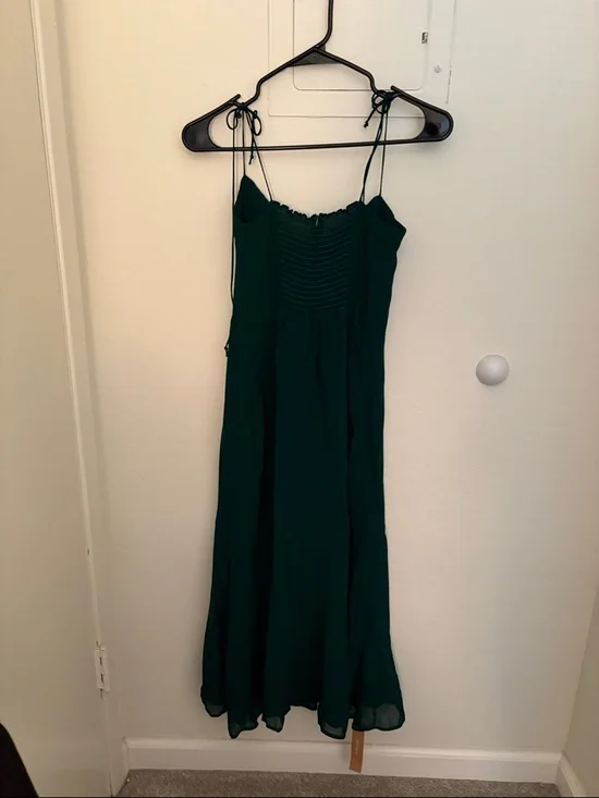 Reformation Emerald Green Slip Midi Dress with Tie Straps - Picture 7 of 8